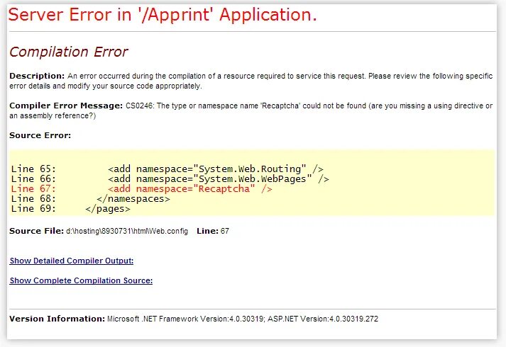 Asp.net captcha. Compile Error. Paging Error message. List Paging Error message. Error description r