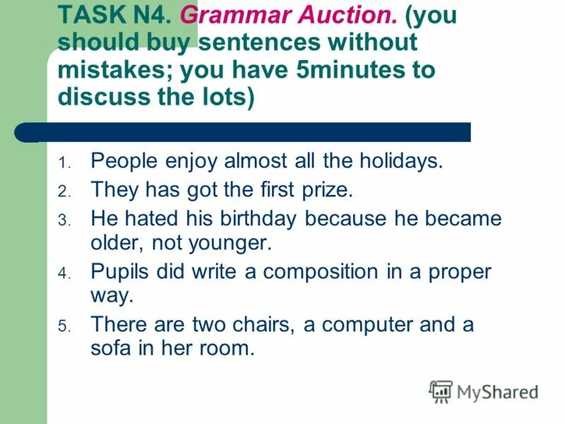 Grammar Auction Template. Without mistakes