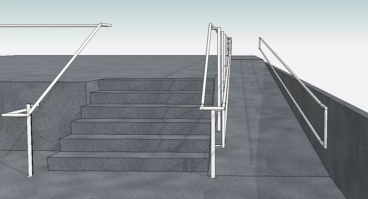 Остановился лестница. Перила скетчап. Пандус перекатной для инвалидов. Пандус конструктив бетон. Лестница с пандусом ревит.