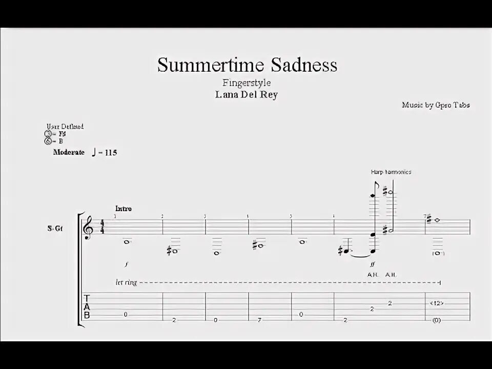 Summertime аккорды. Summertime Sadness табы. Саммертайм сэднесс аккорды.