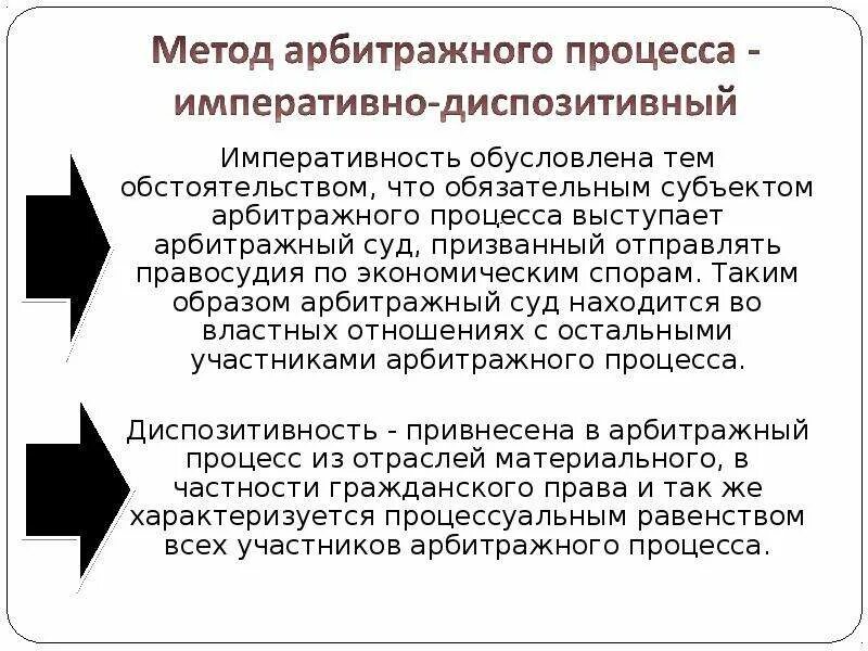 Гражданско процессуальное право императивный метод. Метод арбитражного процесса. Методы арбитражного судопроизводства.