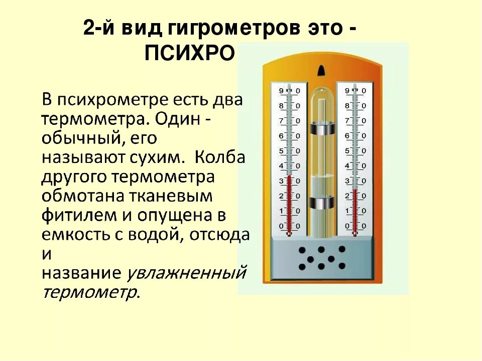 Как изменить влажность воздуха. Психрометр измерение влажности воздуха физика. гигрометр психрометрический физика. формула для вычисления влажности воздуха гигрометр психрометр. принцип работы гигрометра для определения влажности воздуха.