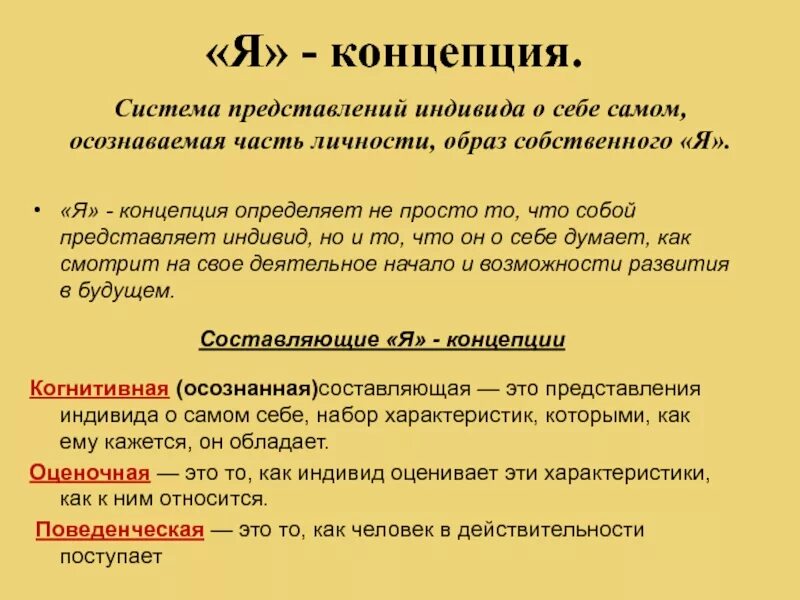 Представления индивида о самом себе. Я-концепция личности пример. Я-концепция личности представляет собой…. Я-концепция это в психологии. Образ я и я-концепция.