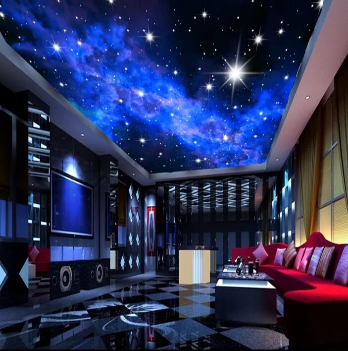 Натяжной потолок звездное небо. Потолок в космическом стиле. Натяжной потолок космос. Комната в стиле космос.