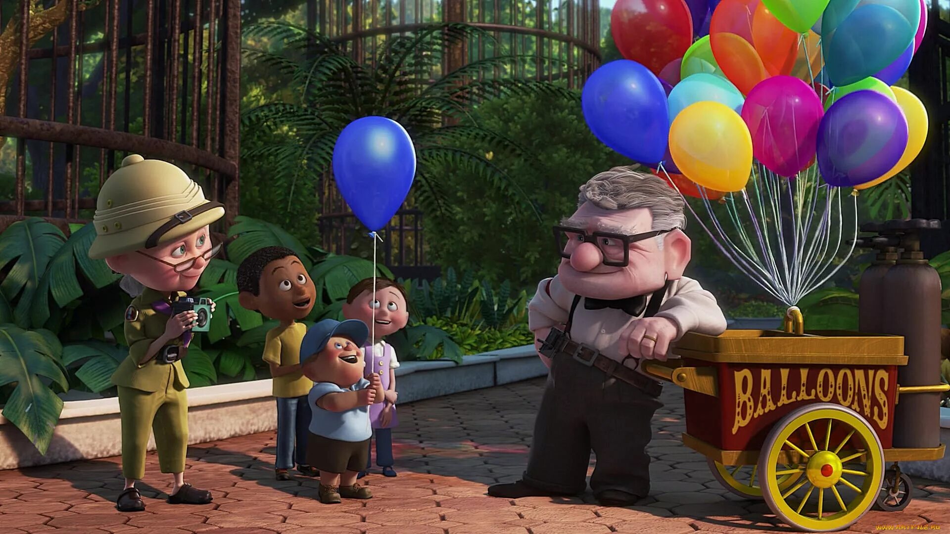 Включи дедуля. Персонажи мультфильмов с шарами. Домик на воздушных шариках.