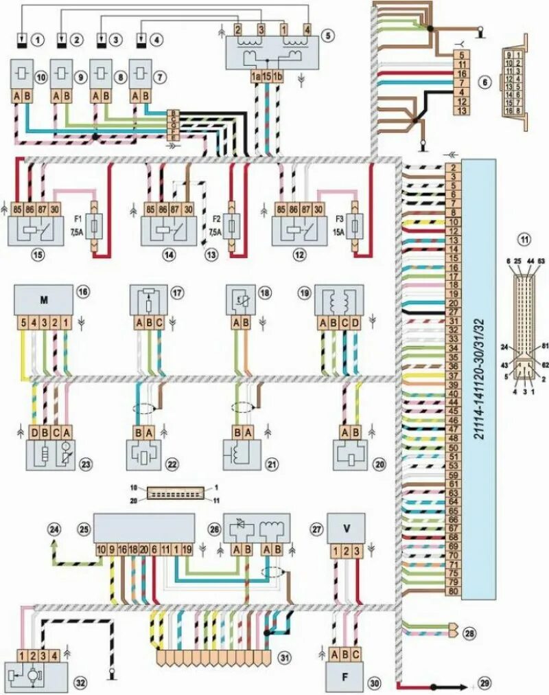 21114 распиновка. Схема электрооборудования ВАЗ 21114. Схема электрооборудования ВАЗ 2112 январь 5.1.1. 2114 Электросхема ЭБУ. Схема ЭБУ ВАЗ 2110 инжектор 8.