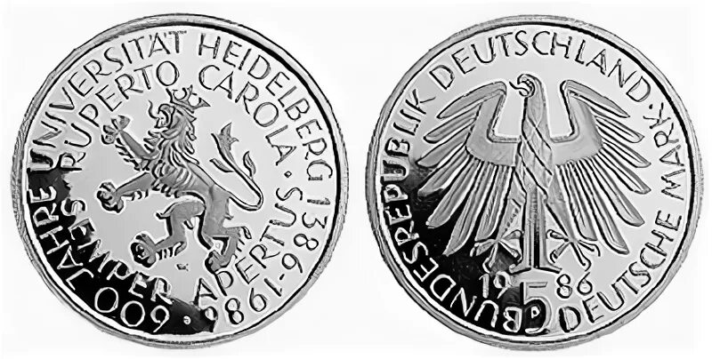 Немецкие 5 в рубли. 5 Марок 1986 ФРГ. Bundesrepublik Deutschland Deutsch марок 1986 года. Монеты Германии завод. Монета Германская Империя пруф.