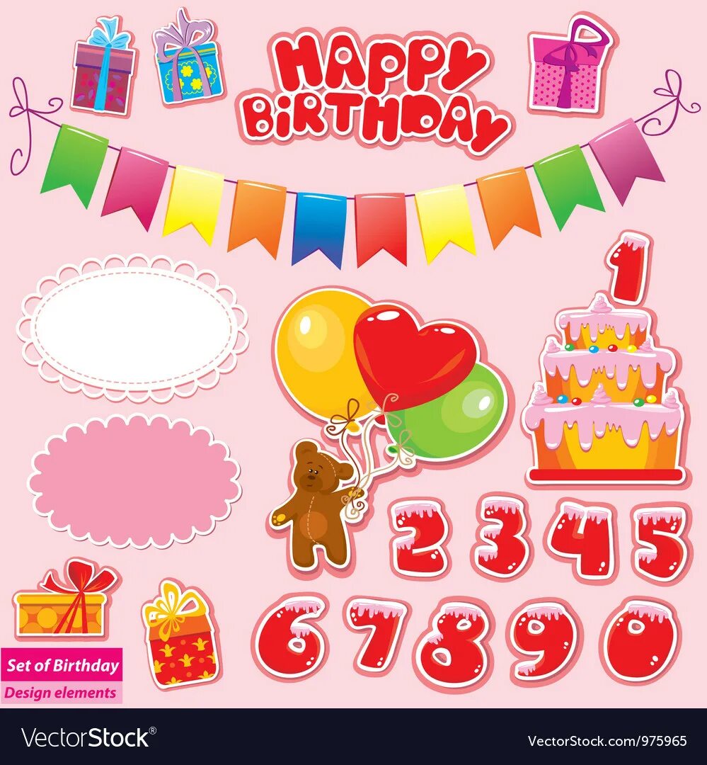 Happy birthday hand drawn. Birthday set. День рождения оверлей. Birthday set. Набор украшений для детского праздника.