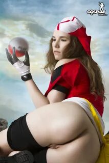 Natural redhead Cassie works her tits and pussy free of cosplay clothing fo...