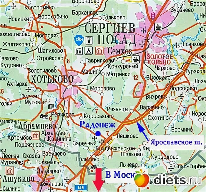 Как доехать до сергиев посада на электричке. Сергиев Посад на карте Москвы. Радонеж Хотьково Сергиев Посад карта. Сергиев Посад на карте области. Радонеж Сергиев Посад на карте.