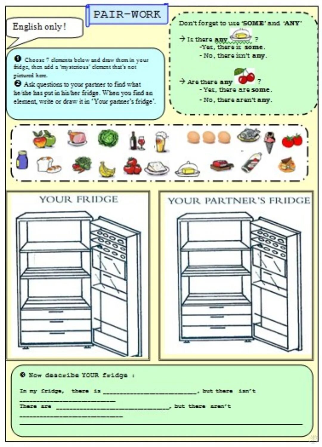 Как по английски будет холодильник. Холодильник с продуктами для английского языка. Холодильник на англ яз. Холодильник с едой рисунок для английского языка. Some any Worksheets продукты.