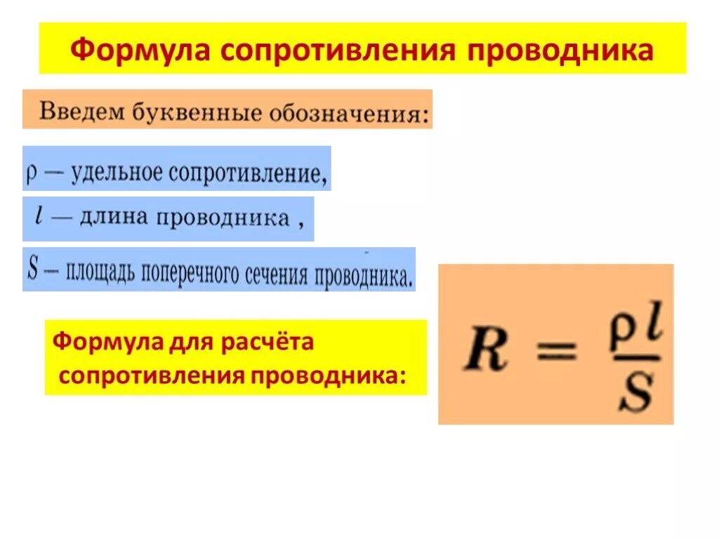 С какой периодичностью проводник. Формула расчета электрического сопротивления проводника. Формула расчёта электрическогосопротив. Удельное сопротивление проводника формула физика. Формула для расчета электрического сопротивления.