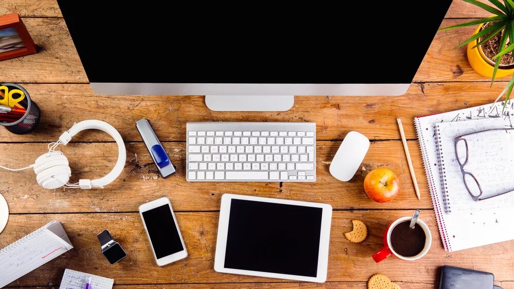 The computer is on the table