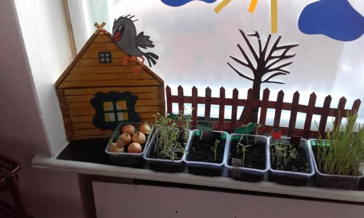 Тема сад огород в подготовительной группе. Огород на окне. Домик для огорода на окне. Домик для огорода на окне в детском. Мини огород на подоконнике.