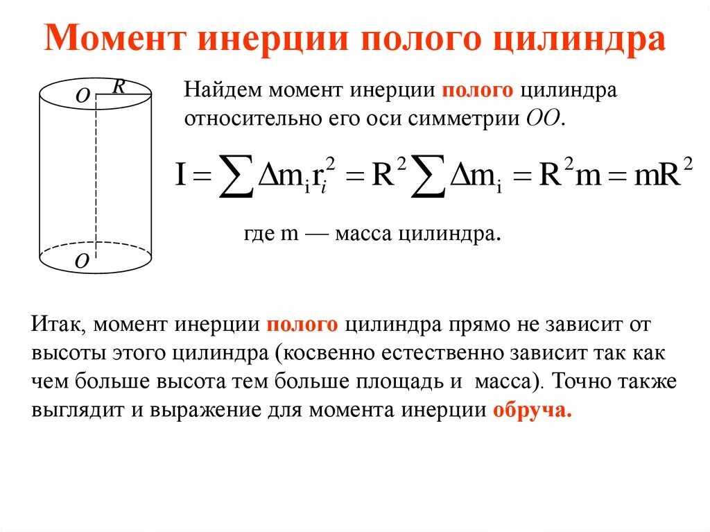 Момент инерции цилиндра равен. Момент инерции полого цилиндра формула. момент инерции полого тонкостенного цилиндра. вывод формулы момента инерции для полого цилиндра. выведение формулы для момента инерции полого цилиндра.
