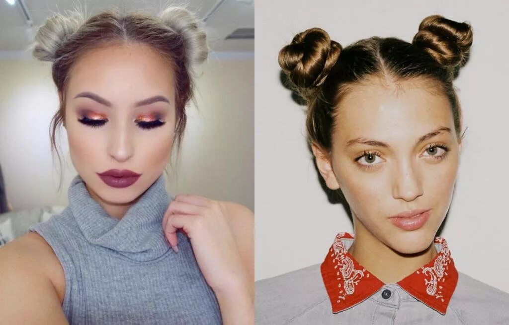 Прическа с двумя гульками для девочки. Две гульки на голове. Как сделать две шишечки. Прическа пучок для девочки. Прическа шишка.