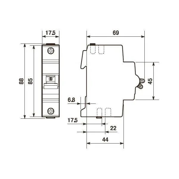 Размер 16а. ABB s201 чертеж. Чертеж автоматического выключателя IEK. Автоматический выключатель ABB s200 чертеж. S201 ABB габариты.