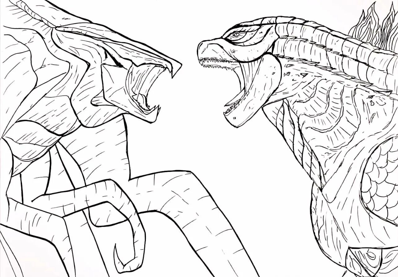 Coloring Pages Godzilla destroys the city Print Free