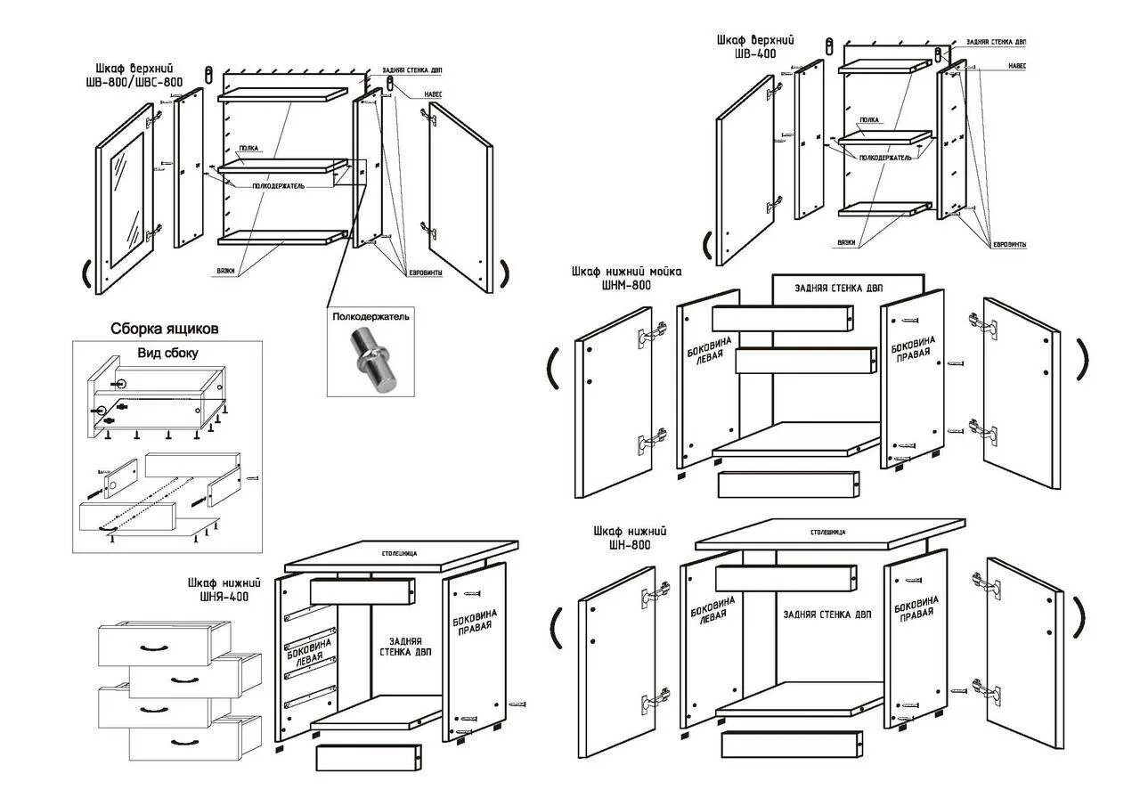 Схема сборки кухонного гарнитура Маша 2.
