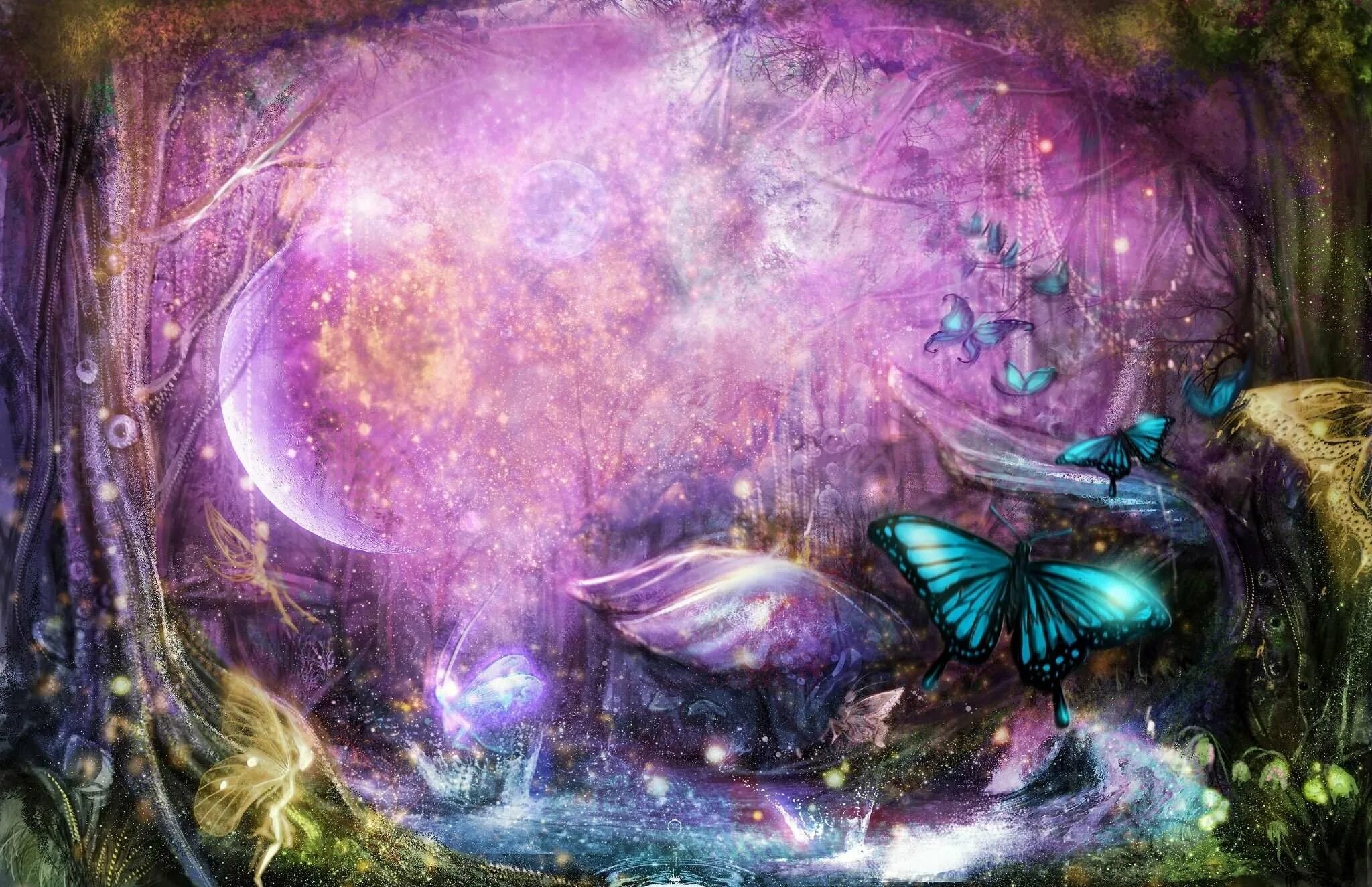 Волшебные картинки. Волшебный фон. Фэнтези природа. Волшебная природа. Волшебные бабочки.