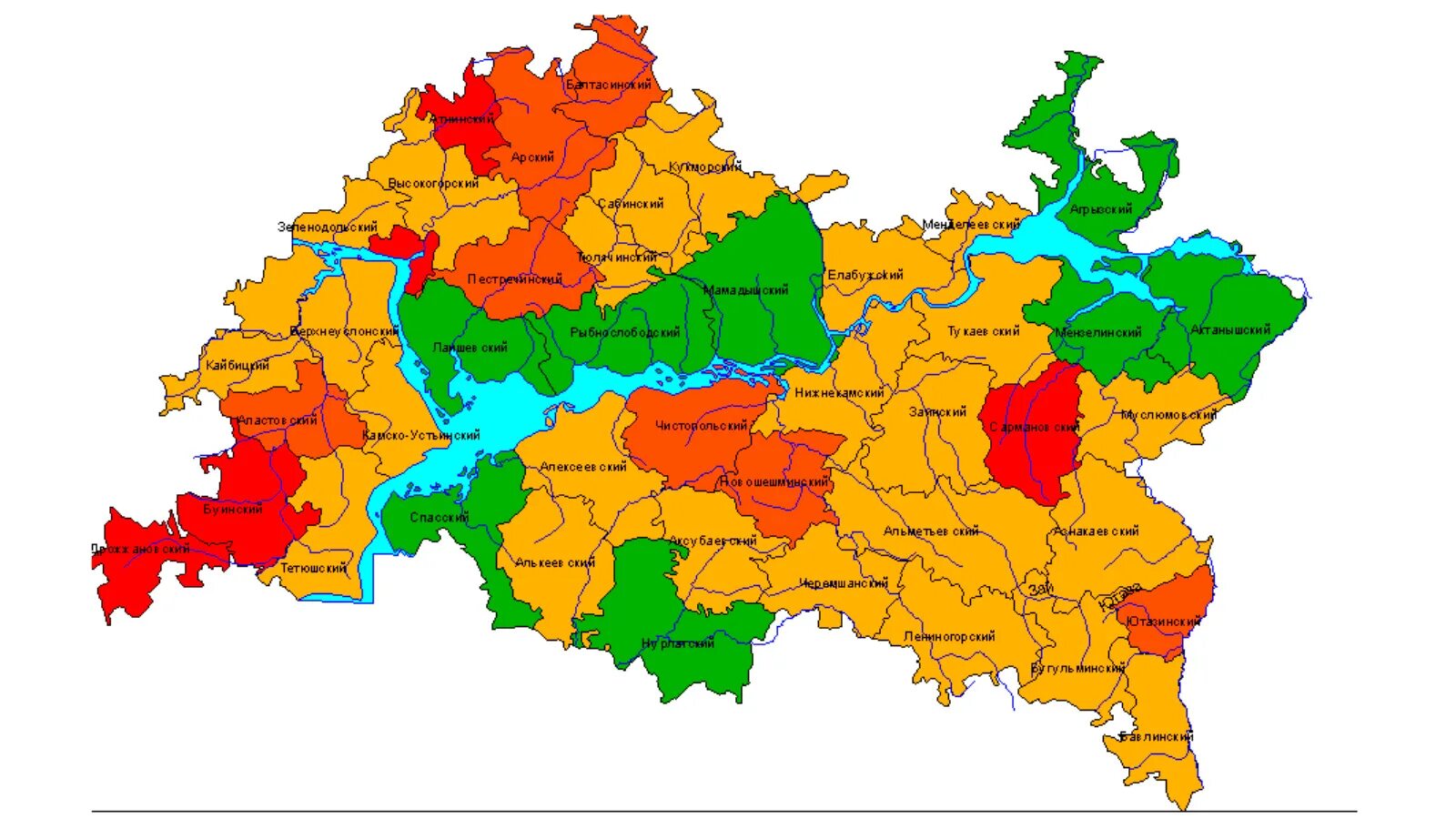 Карта областей татарстана. Карта Татарстана с районами. Административно-территориальное деление Татарстана на карте. Административное деление Республики Татарстан карта. Карта муниципальных районов Татарстана.