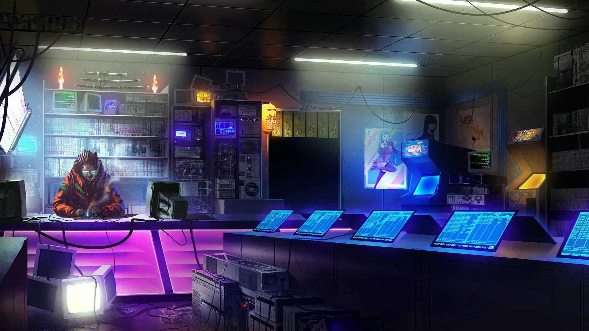 Cyber listening lab. Киберпанк 2077 лаборатория. арт комната cyberpunk 2077. cyberpunk 2077 мониторы. помещение в стиле киберпанк.
