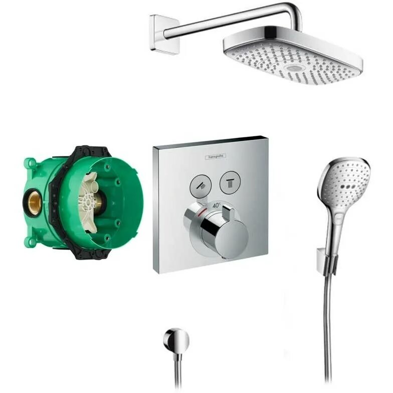 Встраиваемый комплект для душа. Душевой комплект Hansgrohe Raindance select e SHOWERSELECT 27296000. Душевая система Hansgrohe Raindance. Хансгрое душевая система скрытого монтажа. Hansgrohe душевая система с термостатом скрытого монтажа.