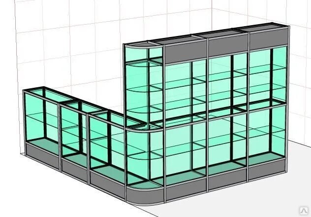 Конструкции витрин. Прилавок из алюминиевого профиля. Г образная стеклянная витрина. Модульная конструкция витрины. П образная витрина.