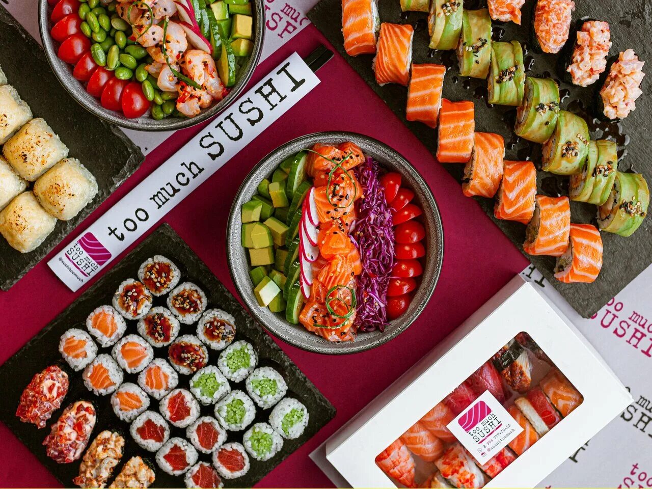 Доставка суши москва sushikaifushichel ru. Too much sushi ресторан. Роллы в ресторане. Суши роллы Москва. Роллы в ресторанах Москвы.