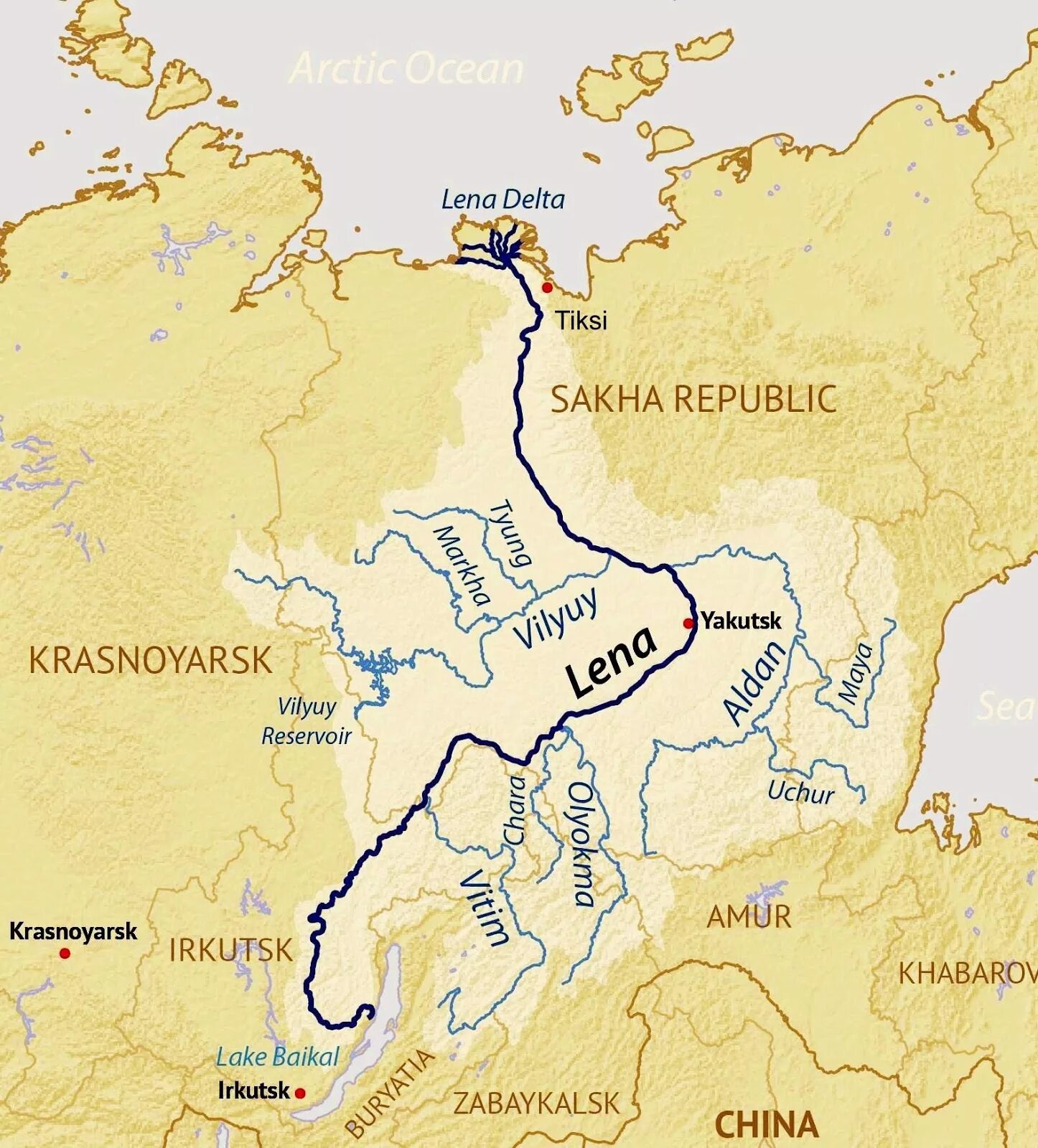 Река лена на физической карте россии. Карта реки Лены. Бассейн реки Лена. Исток и Устье реки Лена на карте. Река Лена на карте впадает.