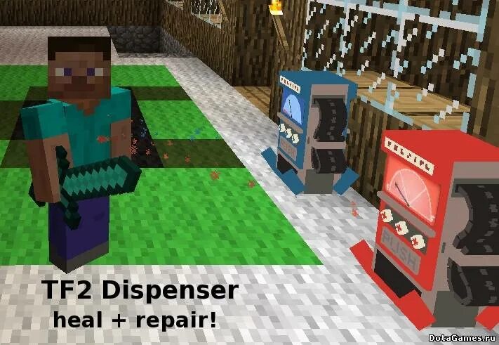 Team Fortress 2 раздатчик. Dispenser майнкрафт. Mod Minecraft Team Fortress 2. Tf2 Mod Dispenser.