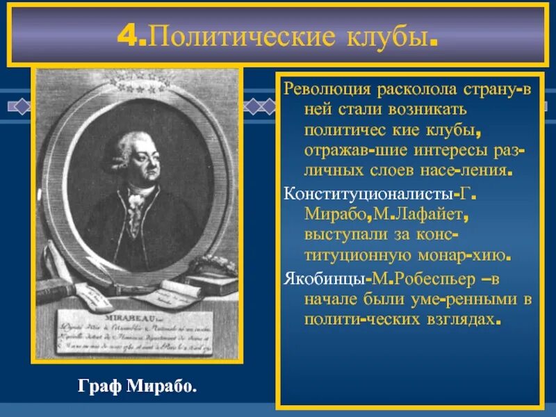 Лафайет и Мирабо. Политические клубы французской революции. Великая французская революция политические клубы. Мирабо презентация. Политическая революция представители