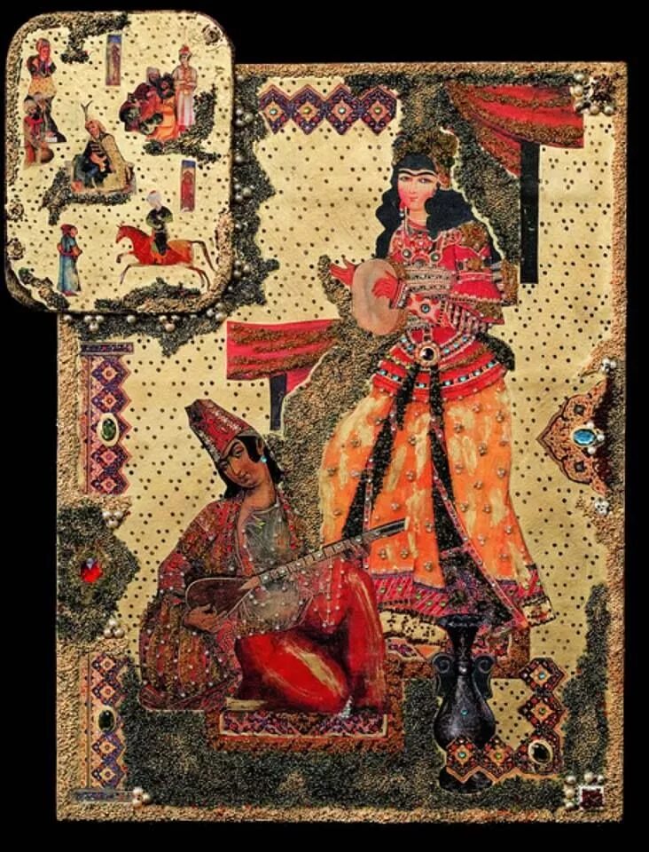 Персидская музыка. Пери в персидской мифологии. Иранские музыканты. Персидская миниатюра. Восточные музыканты.