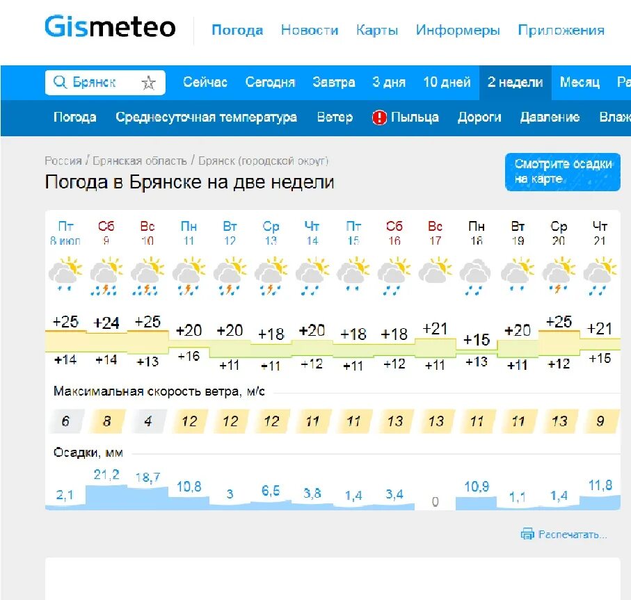 Погода брянск на неделю точный 14 дней