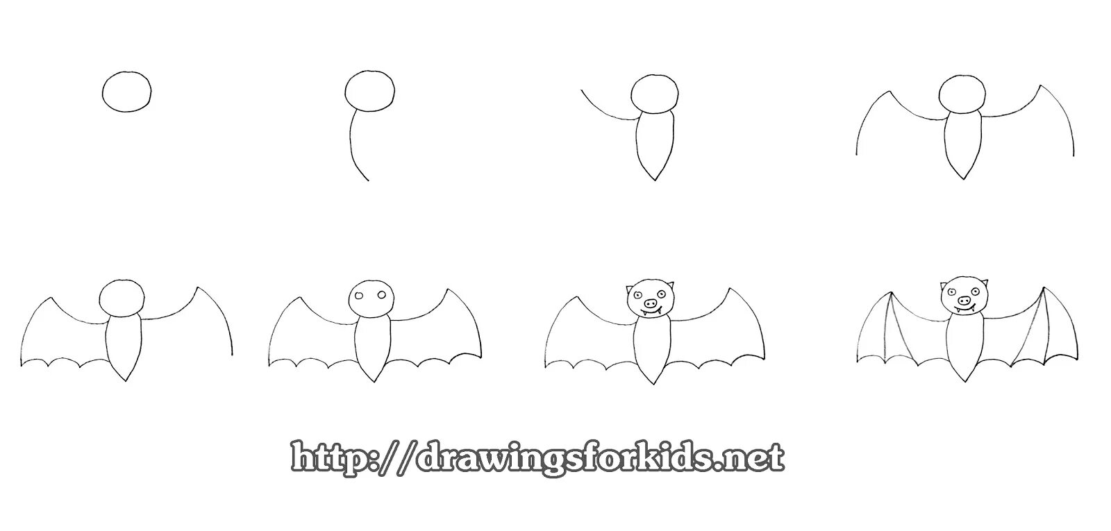 Step bat. Drawing simple bat.