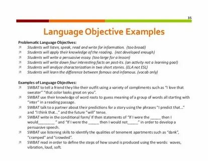 Objectives examples