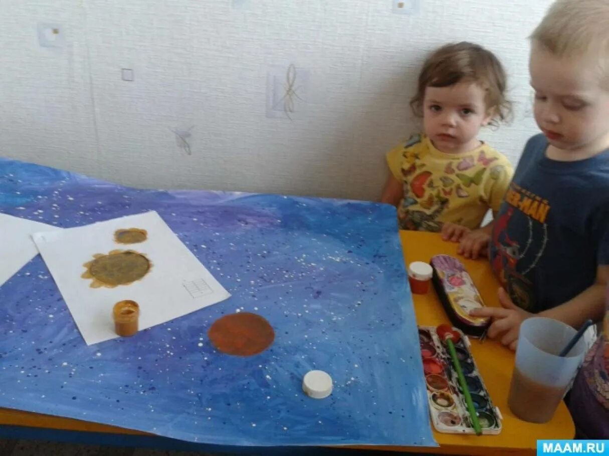 Коллективная работа ко дню космонавтики в младшей. Рисование космос первая младшая группа. коллективная работа космос младшая. рисование в младшей группе на тему космос. рисование космос в 1 мл.гр.