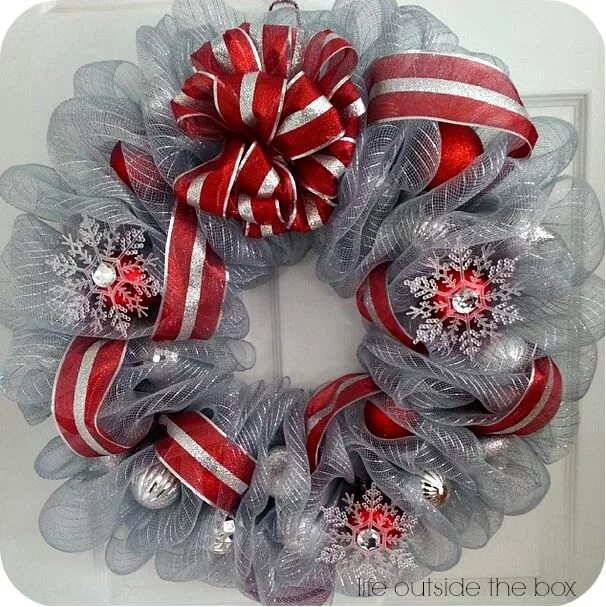Christmas Blue Ribbon Tulle Garland Decoration Shabby Chic Xmas Feather Tree Cen