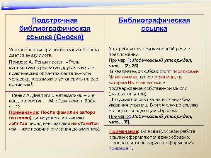 Подстрочные сноски. Подстрочные ссылки пример. подстрочная библиографическая ссылка.