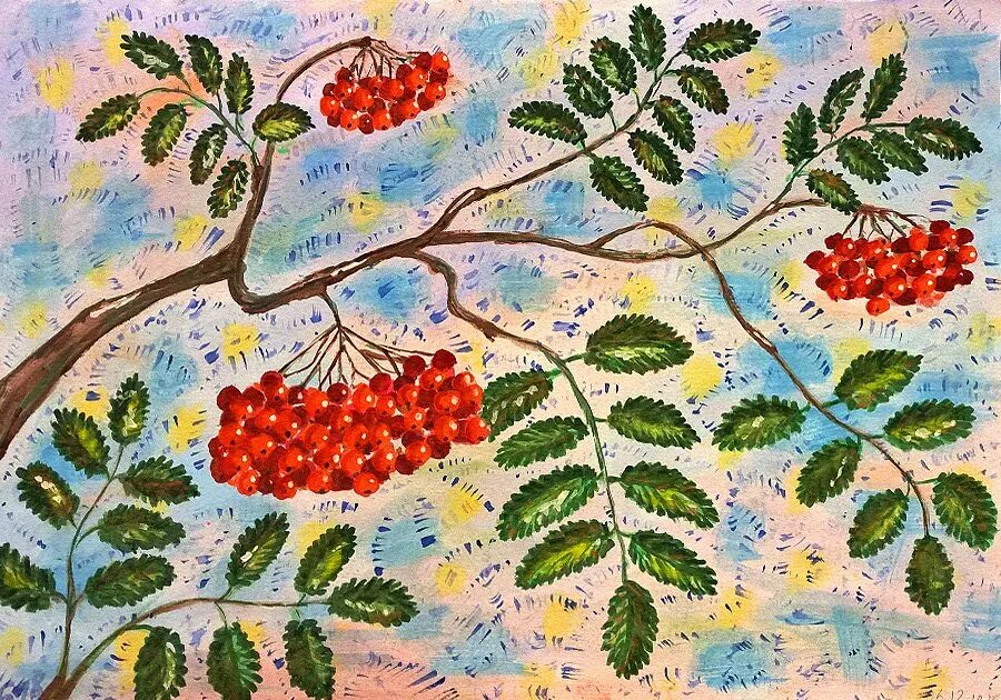 Рябина рисунок. Панно с рябиной. Осенняя ветка рябины в детском саду. Мозаика листьев на рябине.