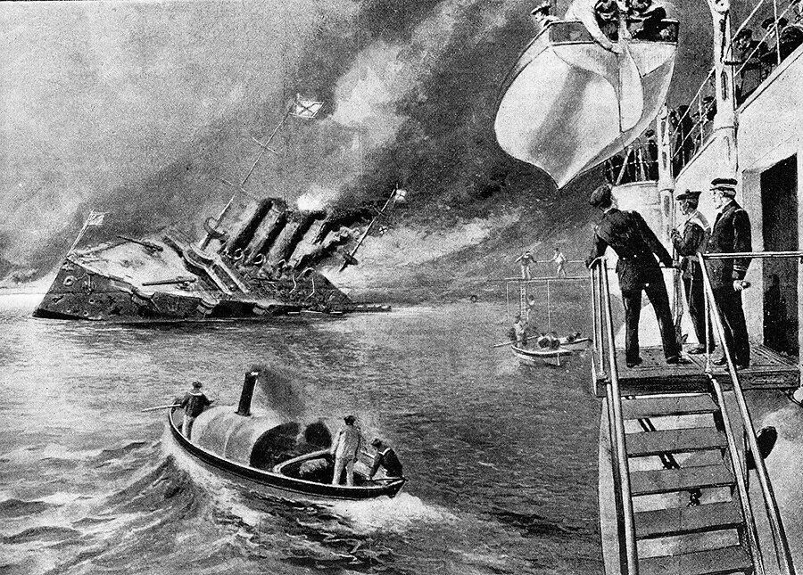 Нападение японцев в корейском порту. Подвиг крейсера Варяг 1904.