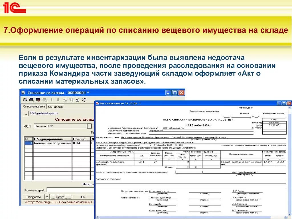 Списание по инвентаризации. Опись вещевого имущества. Акт списания вещевого имущества. Списание недостачи.