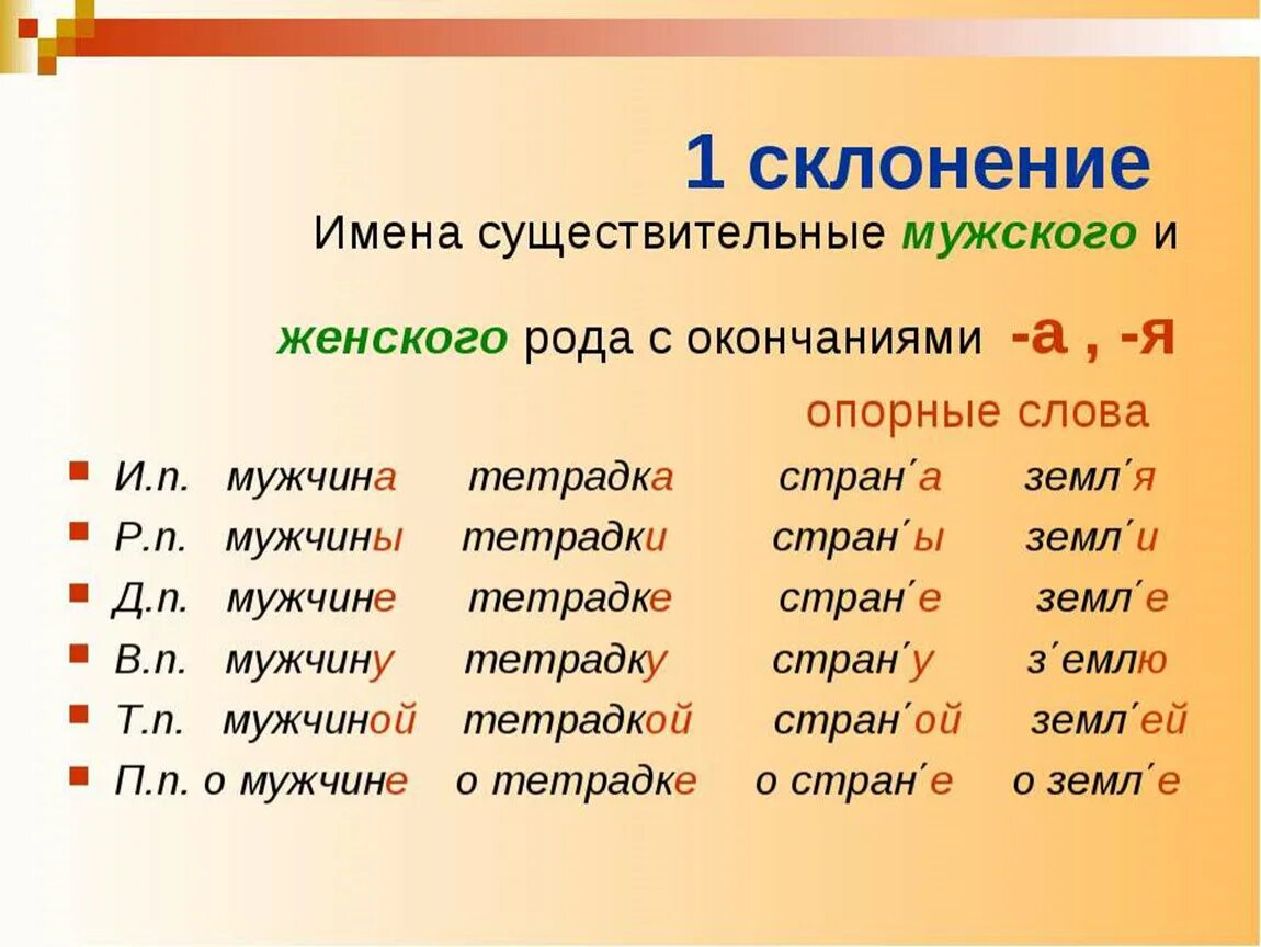 Примеры 1 склонения мужского