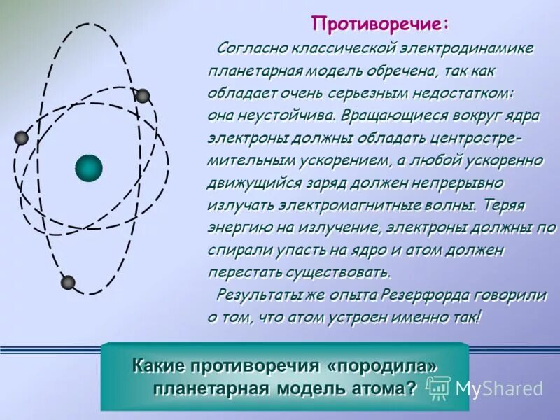 Атомы в классической физике. Противоречия планетарной модели атома. Планетарная модель атома ее противоречия. Противоречия модели атома Резерфорда. Протворечение плонетарной модели птома.