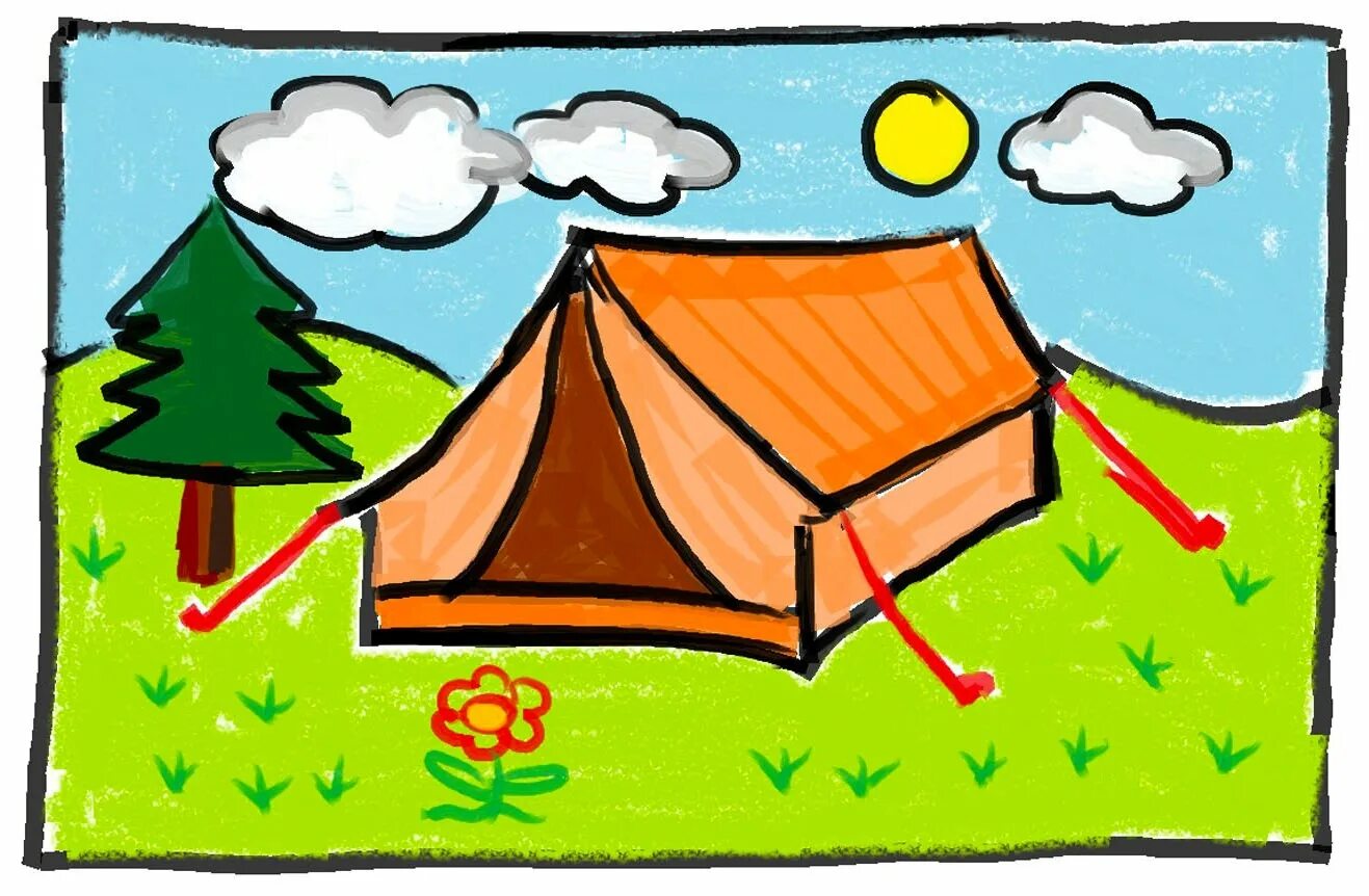 Рисунки дол. Палатка рисунок для детей. Лагерь рисунок. Рисунок на тему летний лагерь. Палатка карандашом.