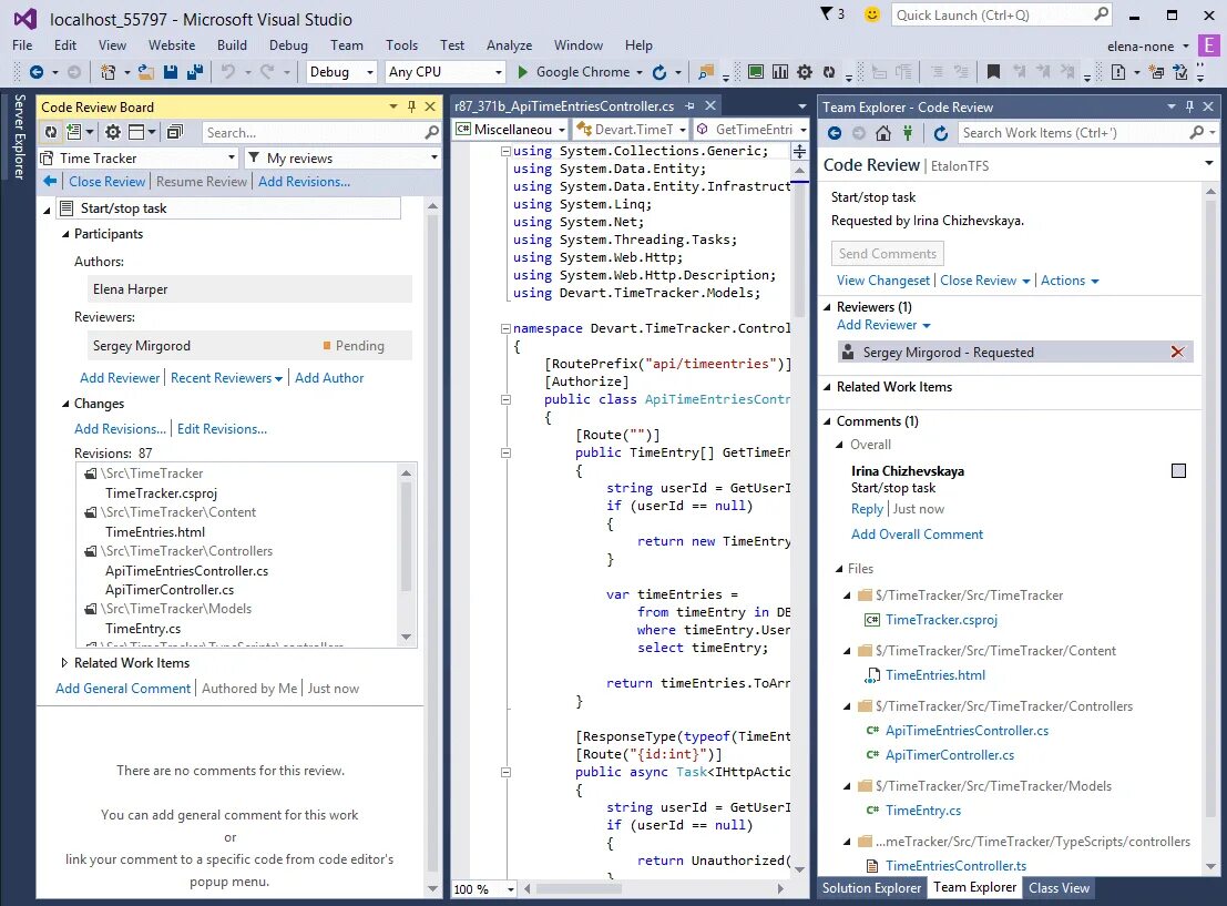 Редактор кода Visual Studio. Review Assistant. Vs TFS code Review. Visual Studio Tools. System threading tasks