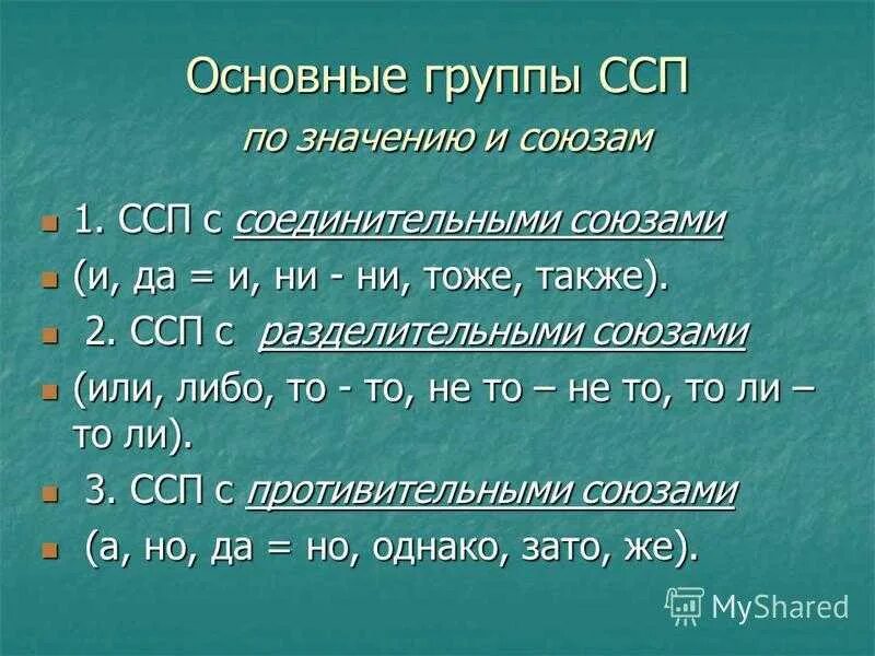 Группы сложно сочинительных предложений. ССП С соединительными союзами. Основные группы ССП по значению и союзам. Сочинительные Союзы в ССП. Союзы сложносочиненного предложения.