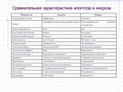 Виды некроза таблица