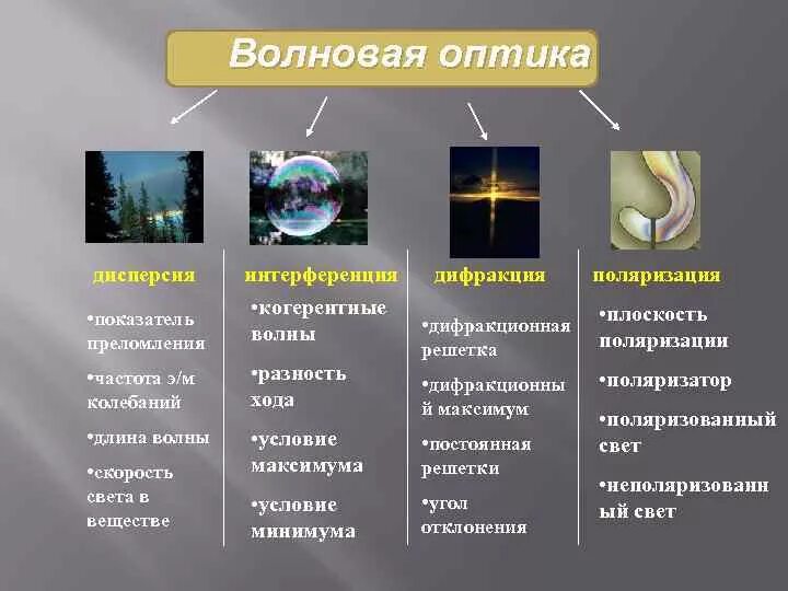 Каким образом можно наблюдать спектр глазами. Интерференция дифракция дисперсия и поляризация света. Волновая оптика. Дисперсия дифракция интерференция. Явления волновой оптики.