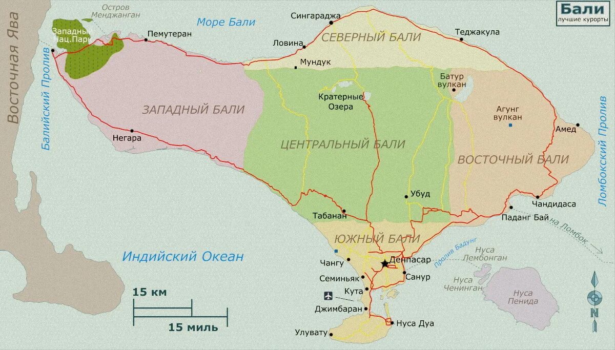 Размер бали. Расположение острова Бали на карте. Карта Бали с районами и достопримечательности. Курорты острова Бали на карте.